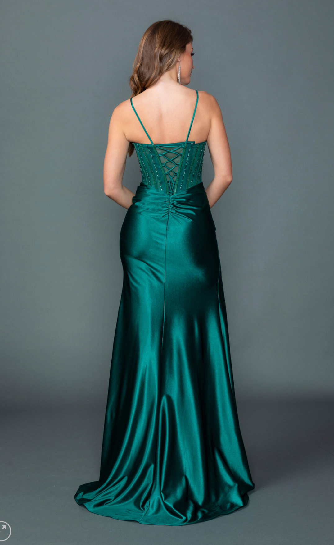 Embellished Corset Bodice With Draped Satin Skirt and Slit (4561)