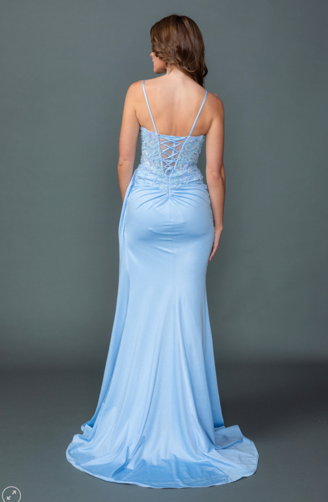 Beaded Glitter Fitted Gown with Sheer Corset Bodice & Slit (4556)