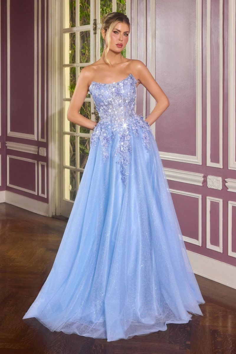 Embellished Scoop Neck Bodice with Glitter Tulle Skirt (C174)