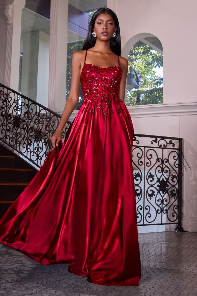 Satin & Lace A-Line Dress (C179)