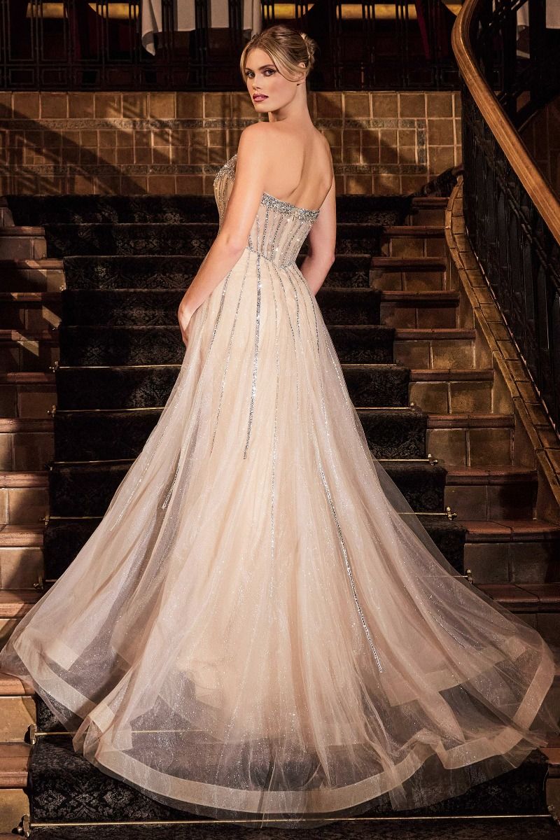 Radiant Strapless Beaded Corset with Fitted Gown and Overskirt (CB158)