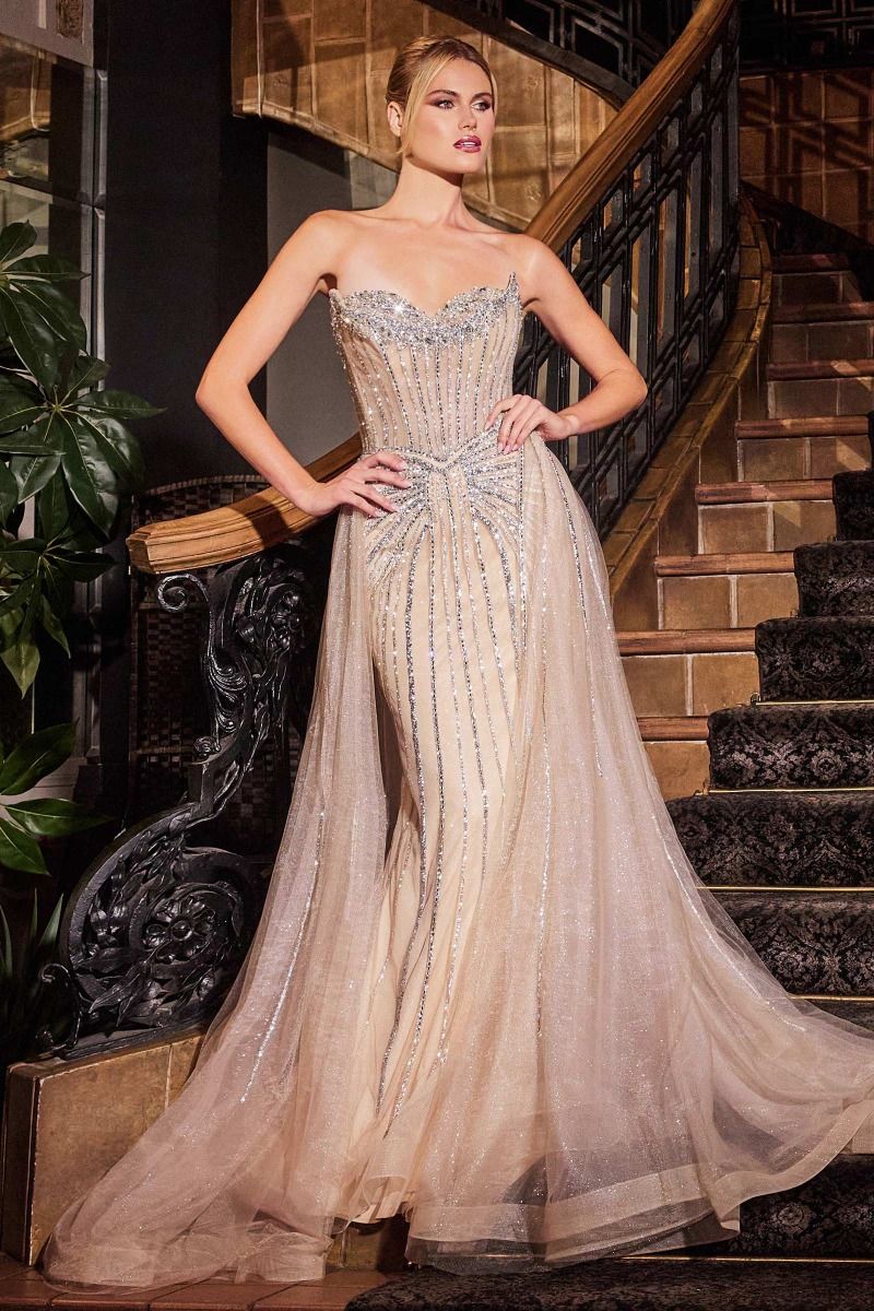 Radiant Strapless Beaded Corset with Fitted Gown and Overskirt (CB158)