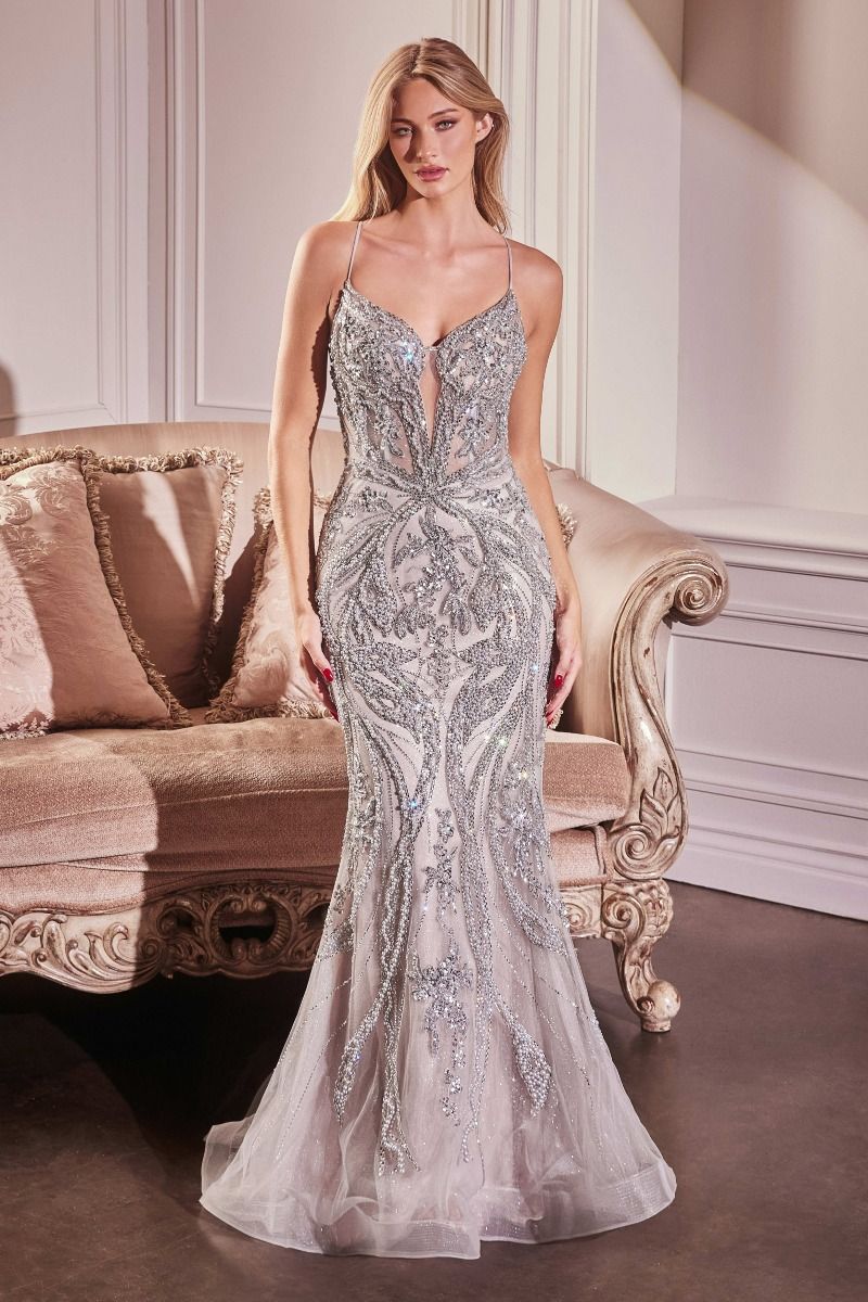 Opulent Plunging Beaded Lace Corset with Mermaid Gown (CC0240)