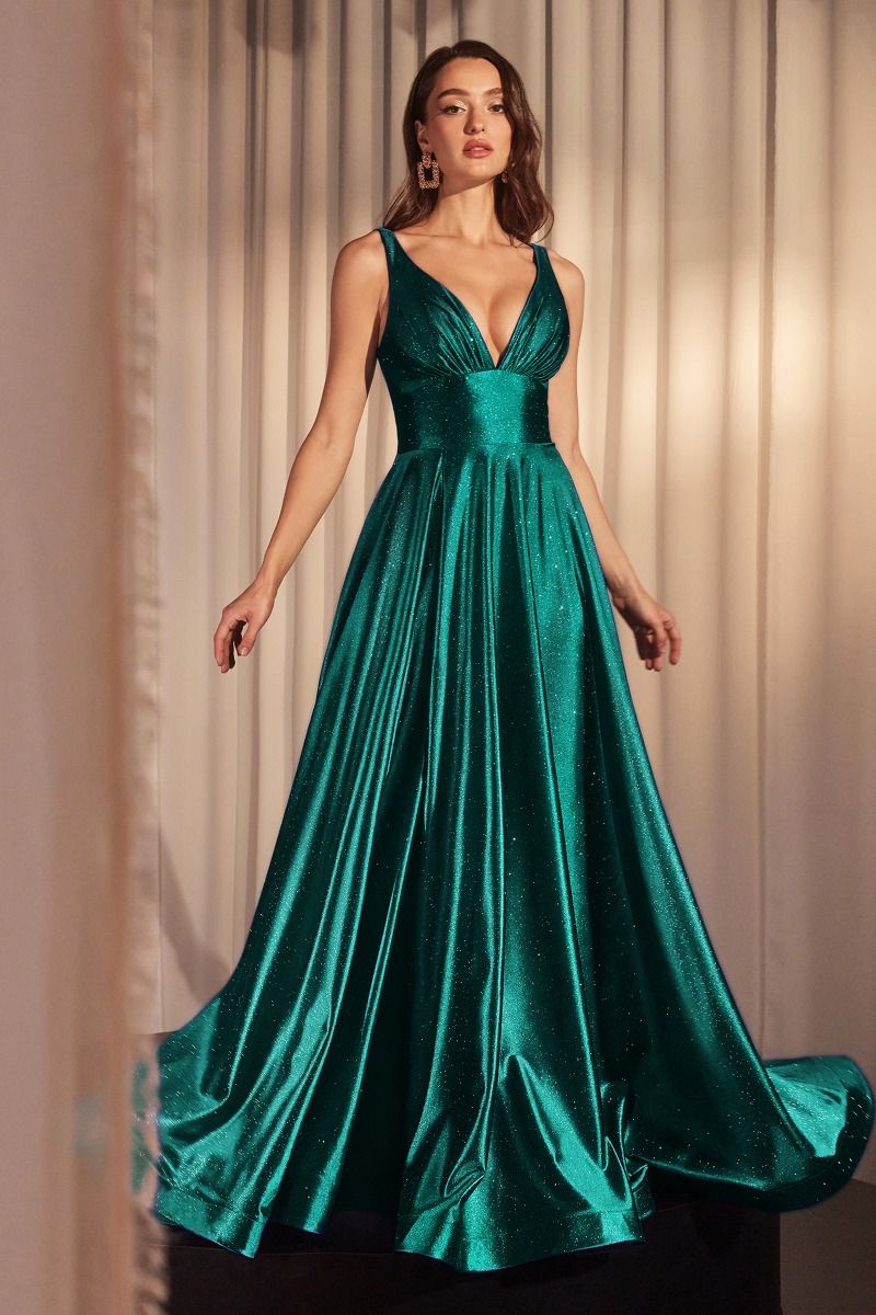Glimmering Stretch Satin A-Line Dress (CC2349)