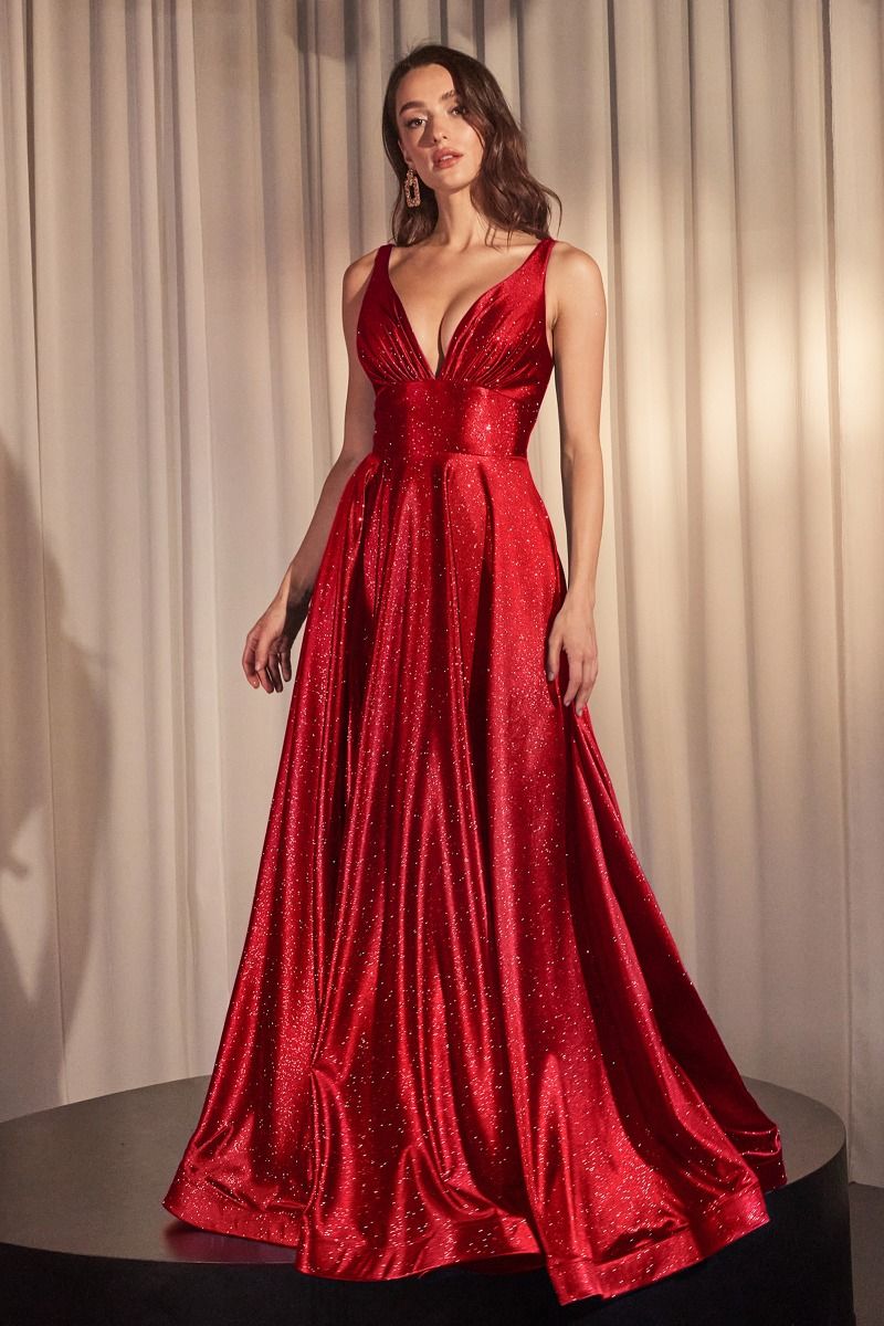 Glimmering Stretch Satin A-Line Dress (CC2349)