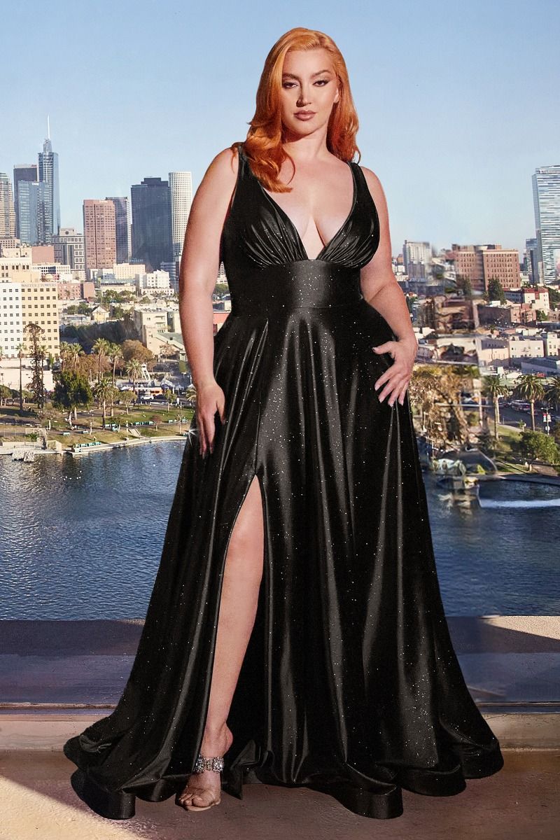 Glimmering Stretch Satin A-Line Dress (CC2349C)