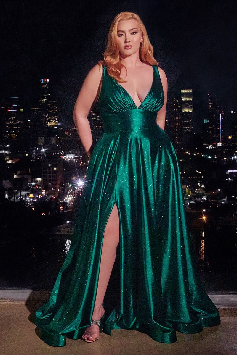 Glimmering Stretch Satin A-Line Dress (CC2349C)
