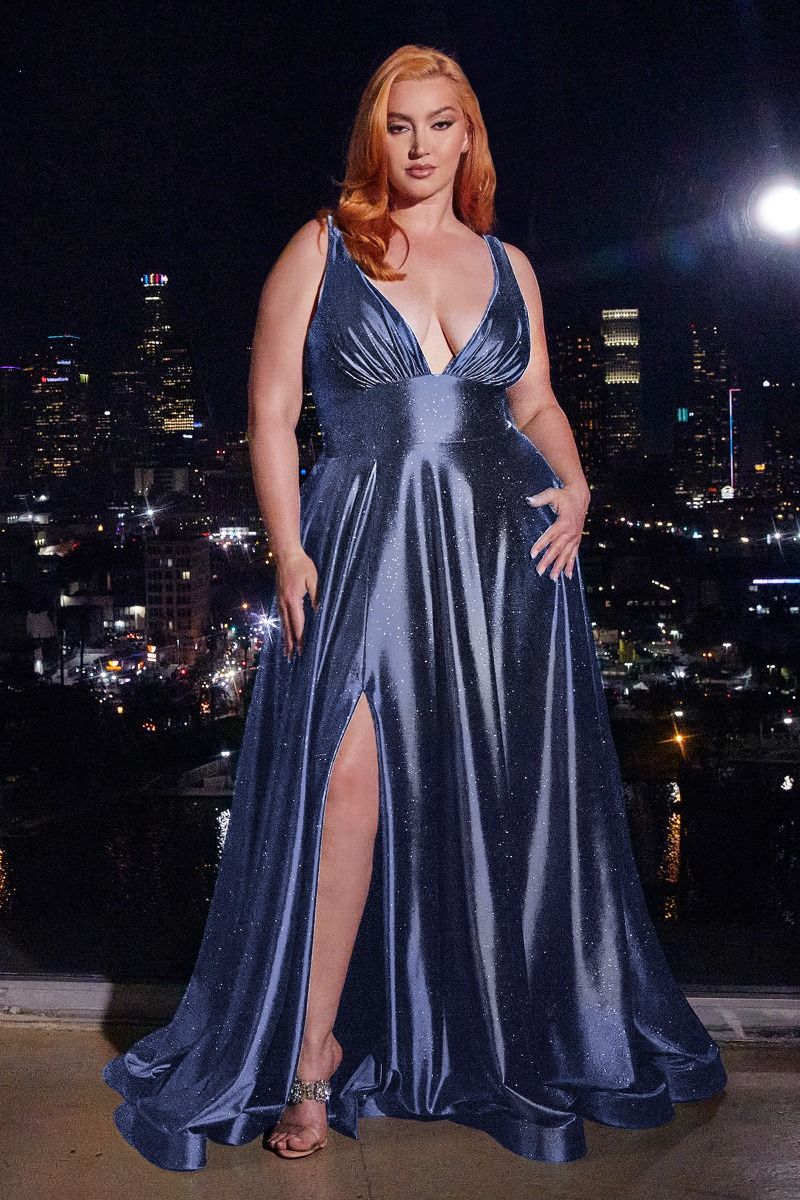 Glimmering Stretch Satin A-Line Dress (CC2349C)