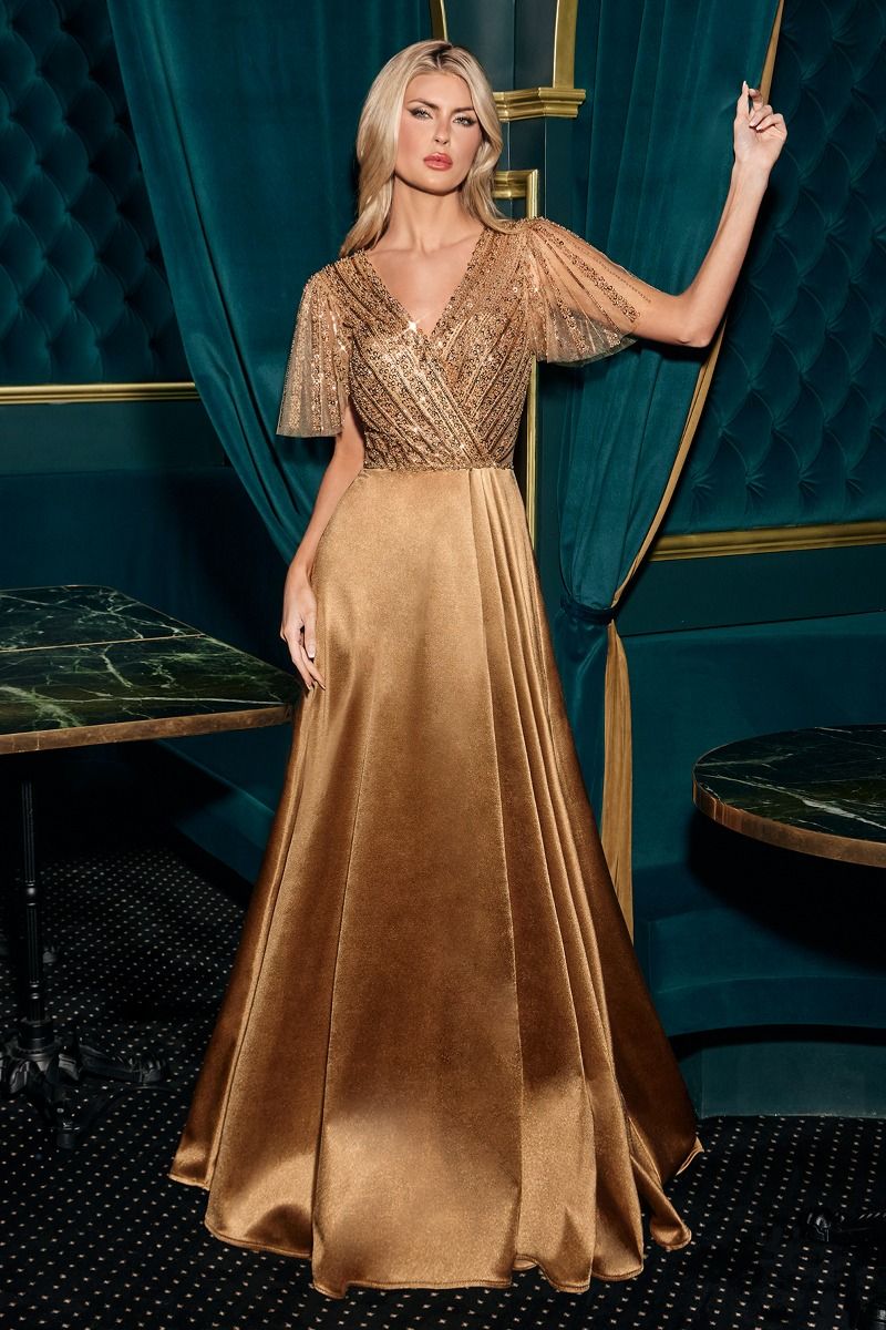 Shimmering Beaded Bodice A-Line Gown (CC447)