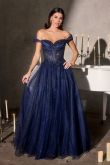 Opulent Off the Shoulder Beaded Corset with Glitter Tulle Gown (CC493)
