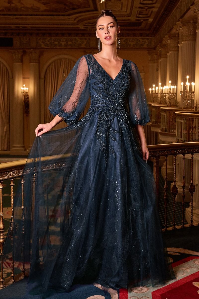 Layered Tulle A-Line Gown With Embellished Appliqué (CD0101)