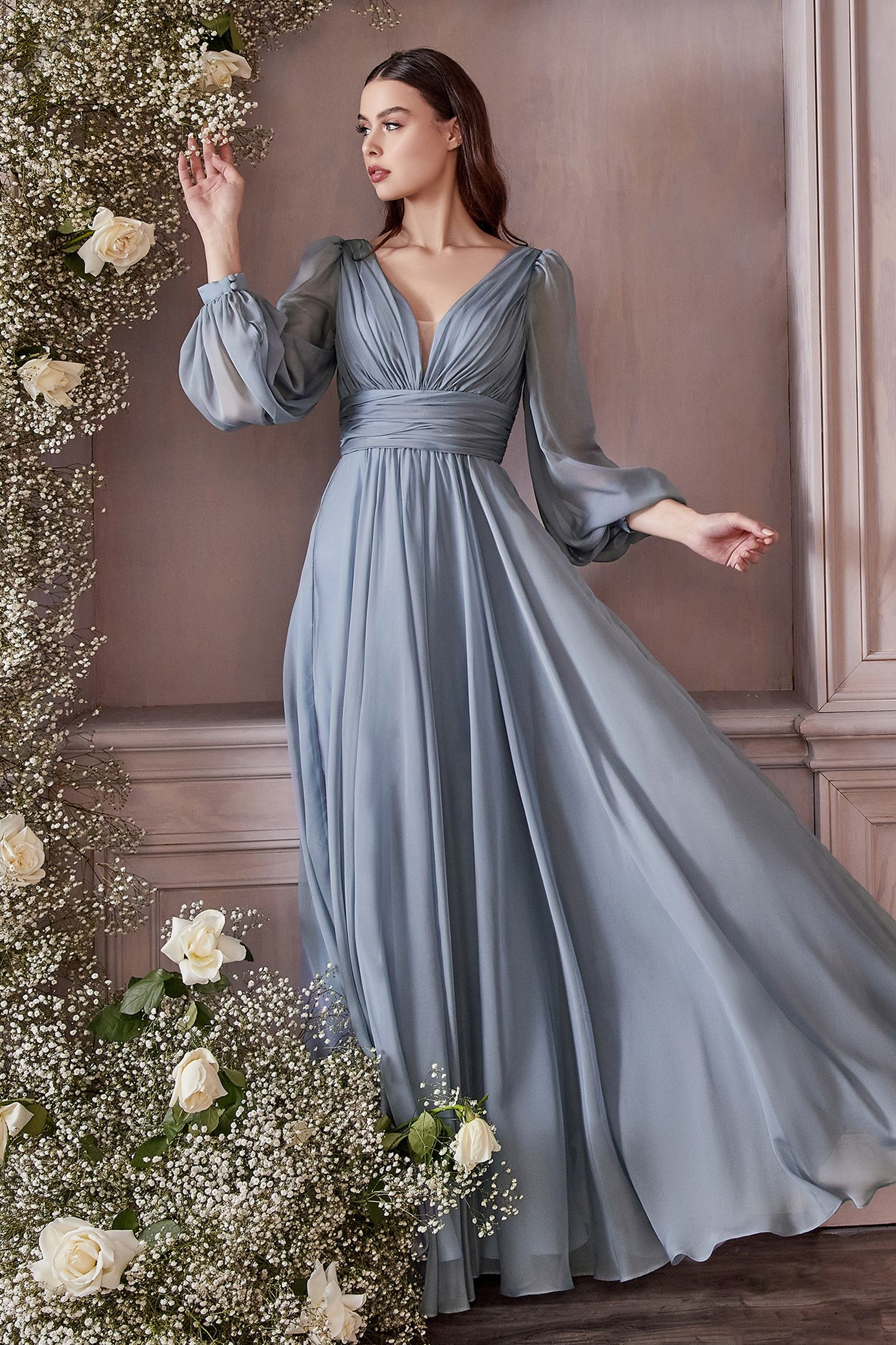 Long Sleeve Chiffon Dress (CD0192) Long Sleeve Chiffon Dress (CD0192)