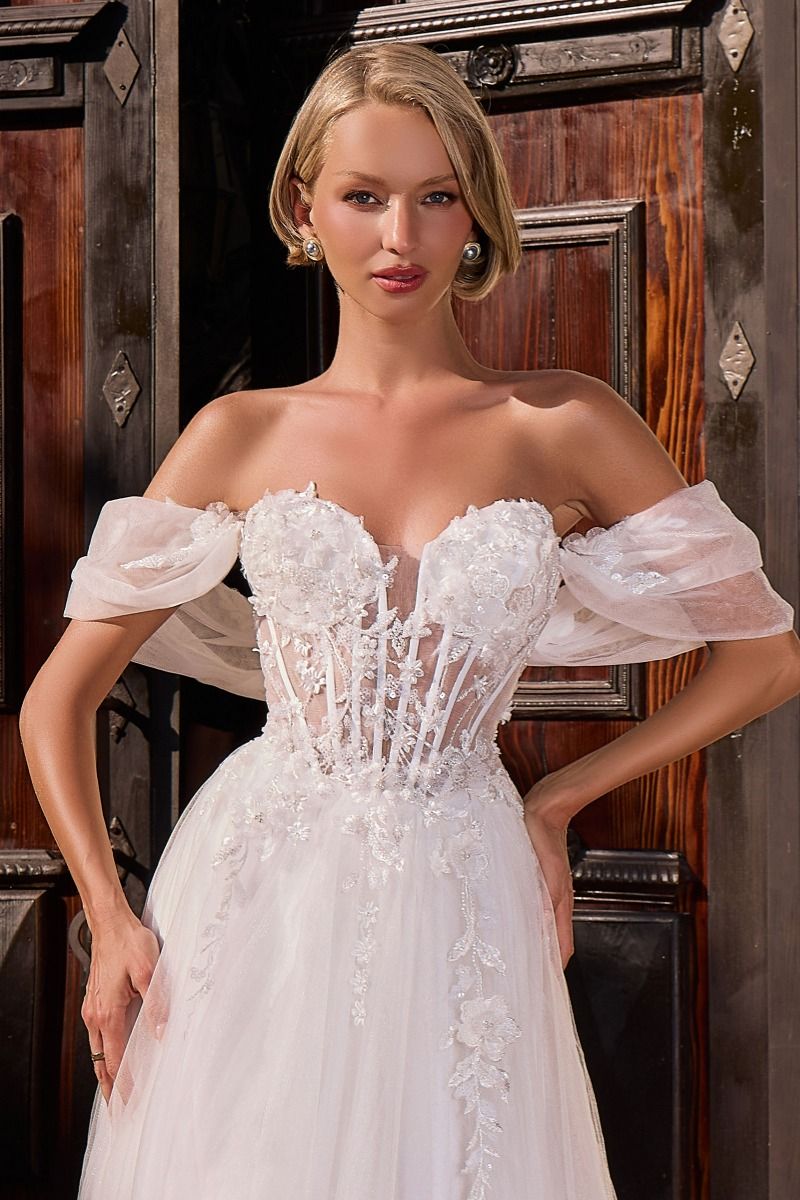 Romantic Off-the-Shoulder Floral Lace Corset Wedding Gown (CD2426W)