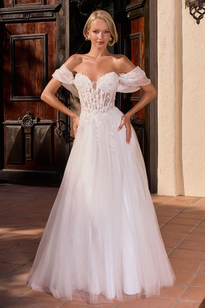 Romantic Off-the-Shoulder Floral Lace Corset Wedding Gown (CD2426W)