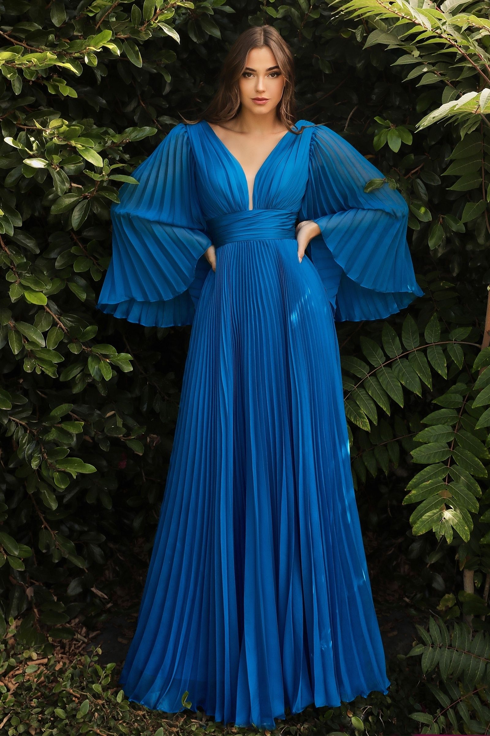 Pleated Chiffon Long Sleeve Gown (CD242)