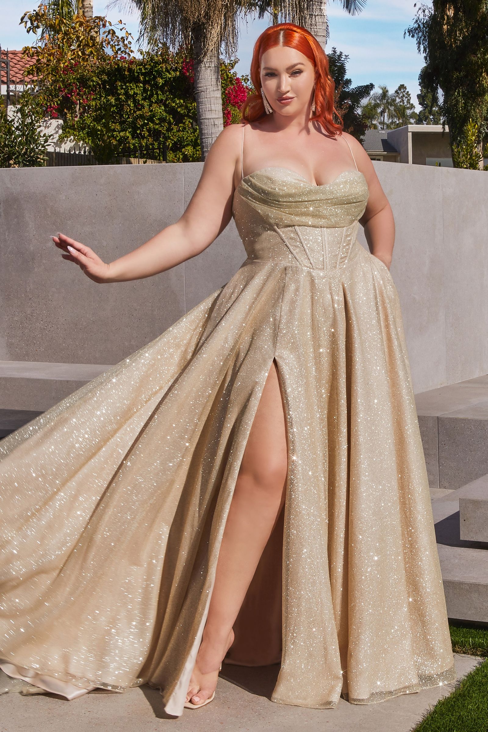 Radiant Sweetheart Shimmer Corset with Fitted Gown and Slit (CD252C)