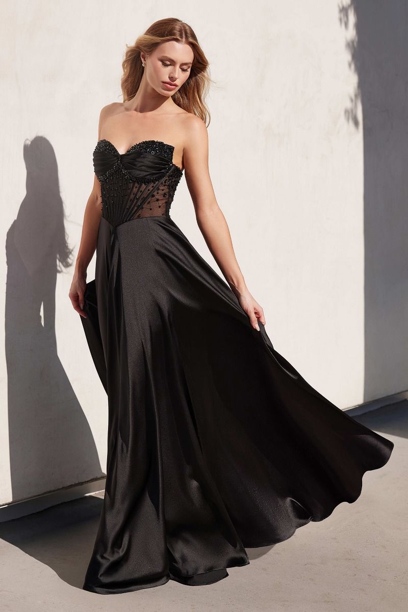 Strapless Beaded Satin A-Line Dress (CD297)