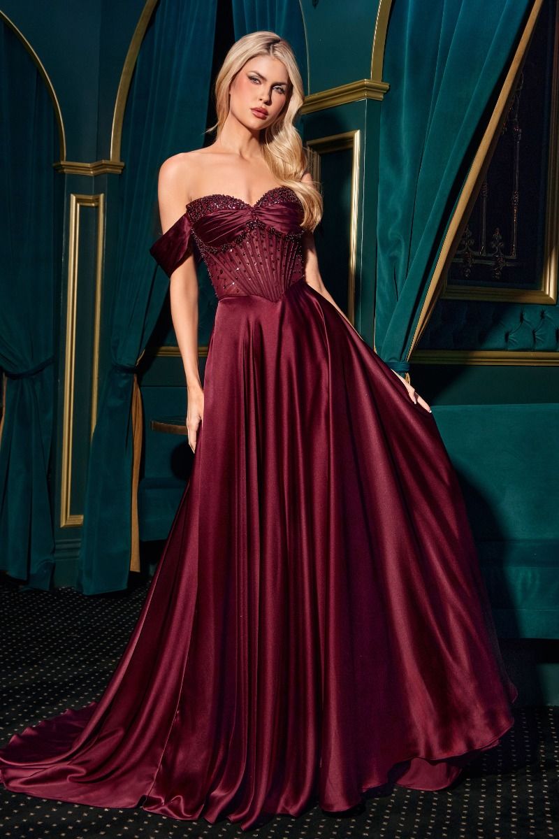 Strapless Beaded Satin A-Line Dress (CD297)