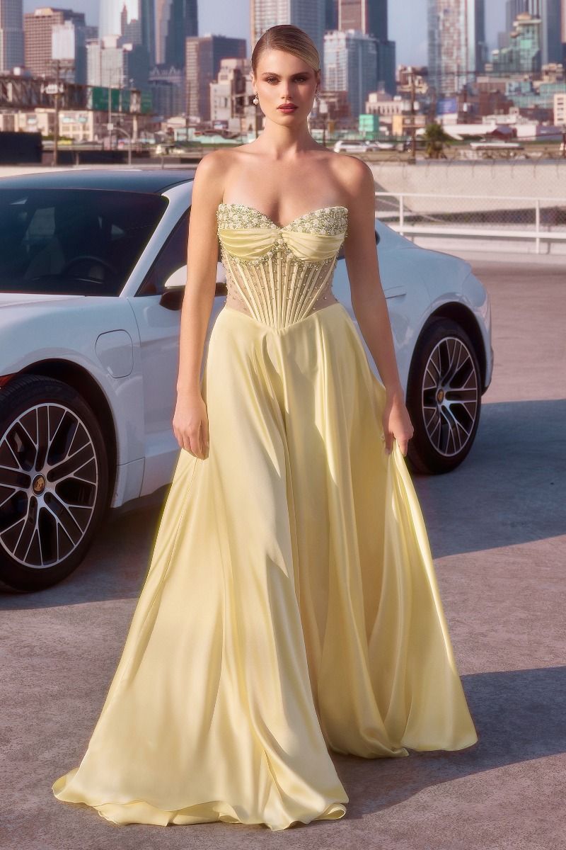 Strapless Beaded Satin A-Line Dress (CD297)
