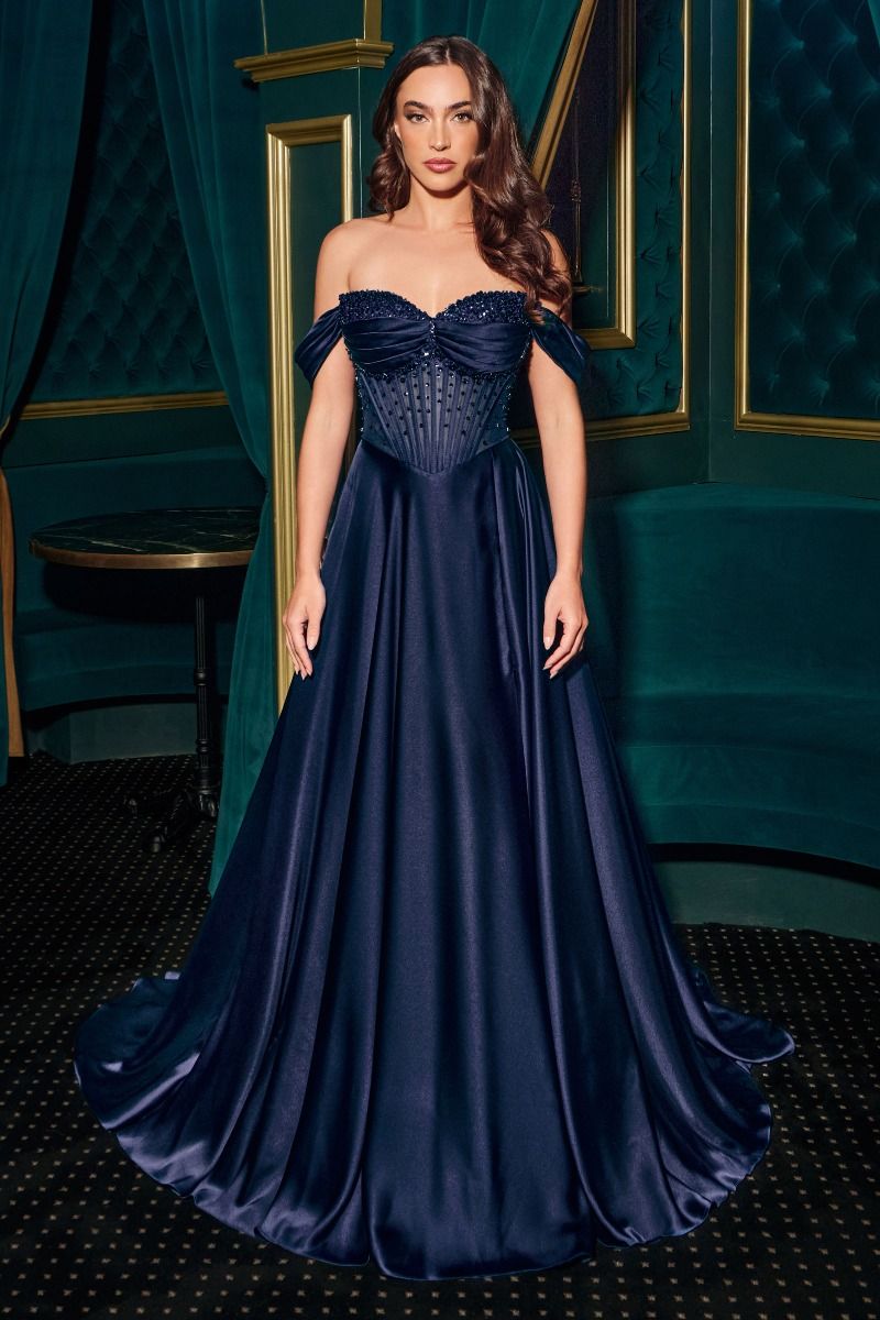 Strapless Beaded Satin A-Line Dress (CD297)