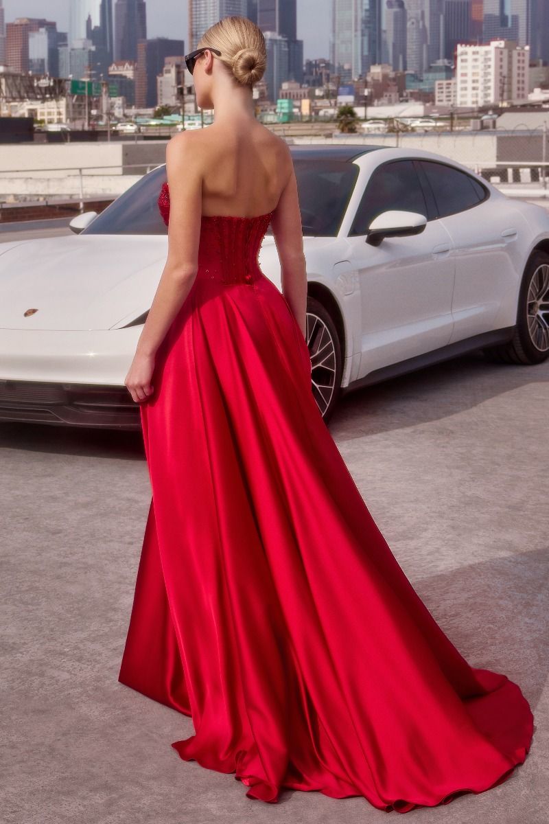 Strapless Beaded Satin A-Line Dress (CD297)