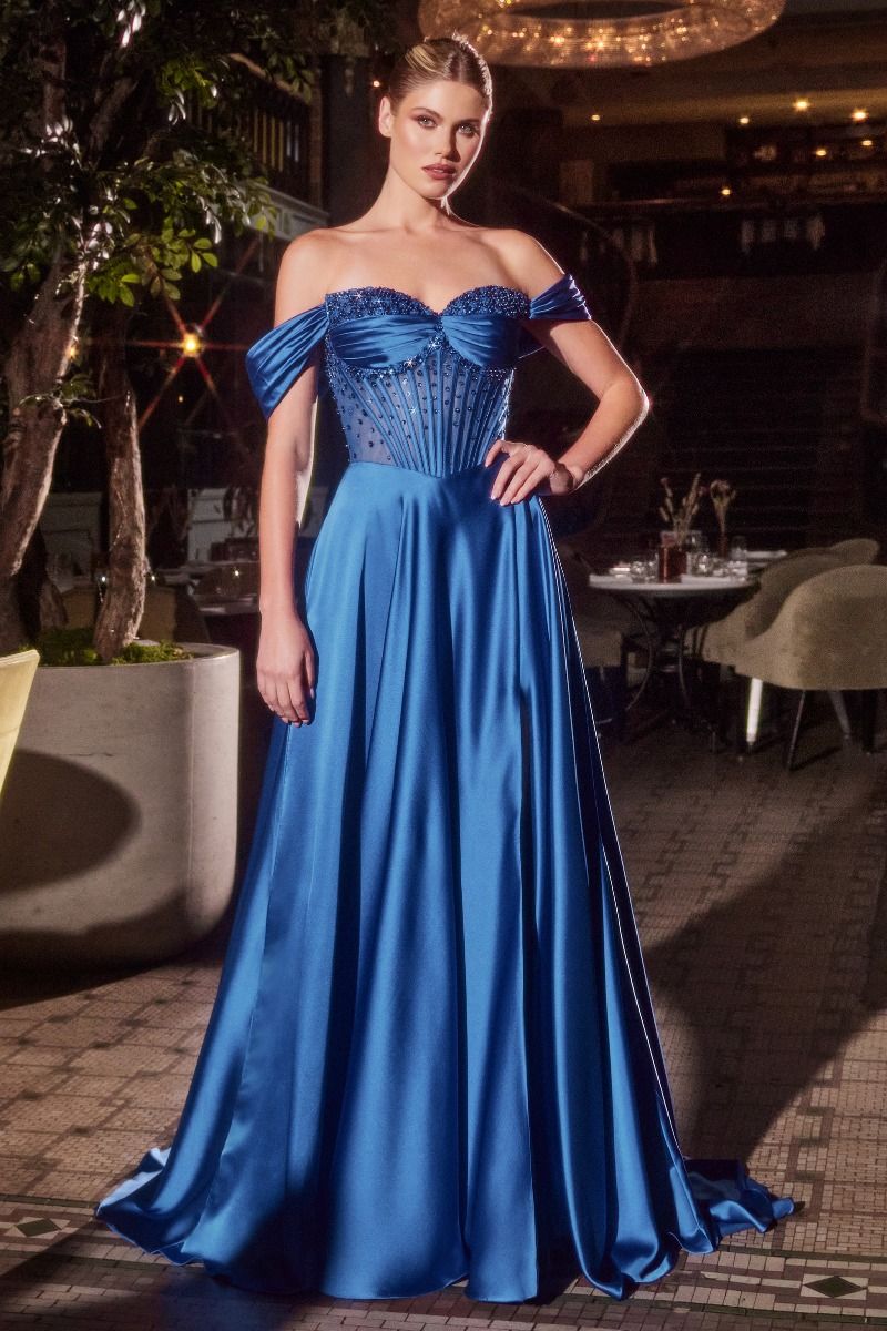 Strapless Beaded Satin A-Line Dress (CD297)
