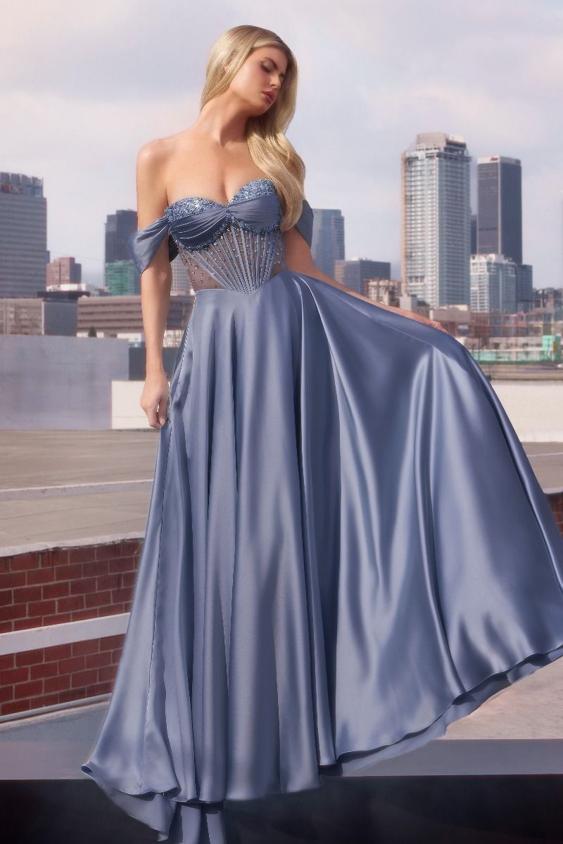 Strapless Beaded Satin A-Line Dress (CD297)