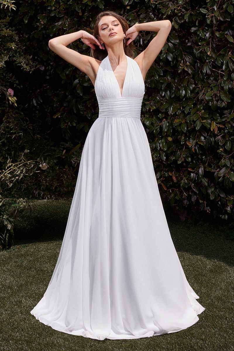 Satin Halter Neckline A-Line Bridal Dress (CD372W) Off White / 4