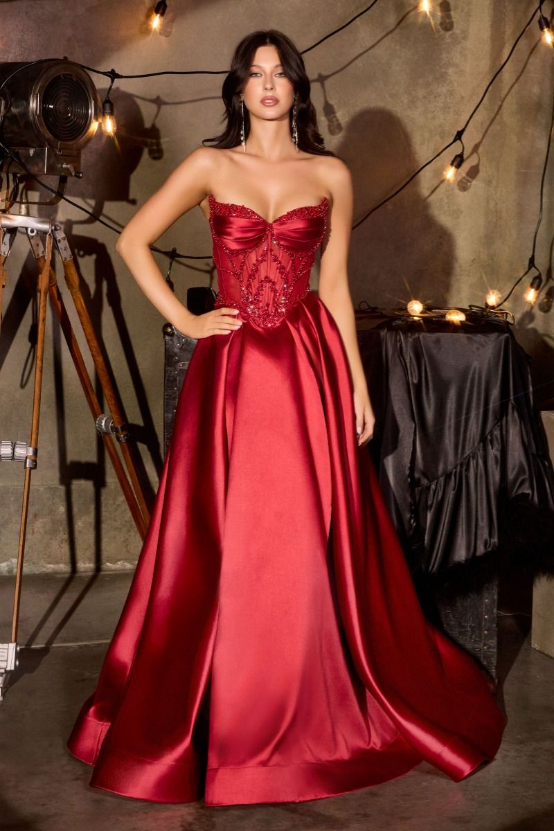 Elegant A-Line Gown With Strapless Sweetheart Bodice Detailed With Beaded Embellishments (CD389)