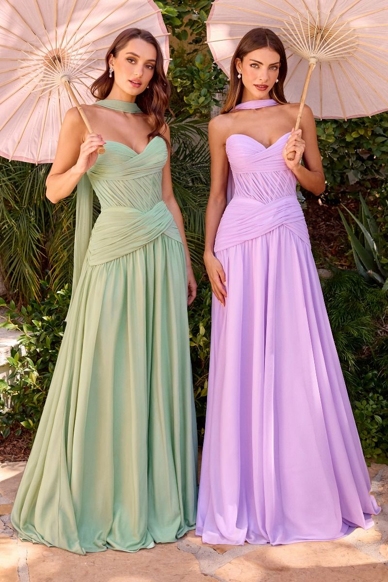 A-line Gown With Pleated Bodice and Chiffon Scarf (CD395)