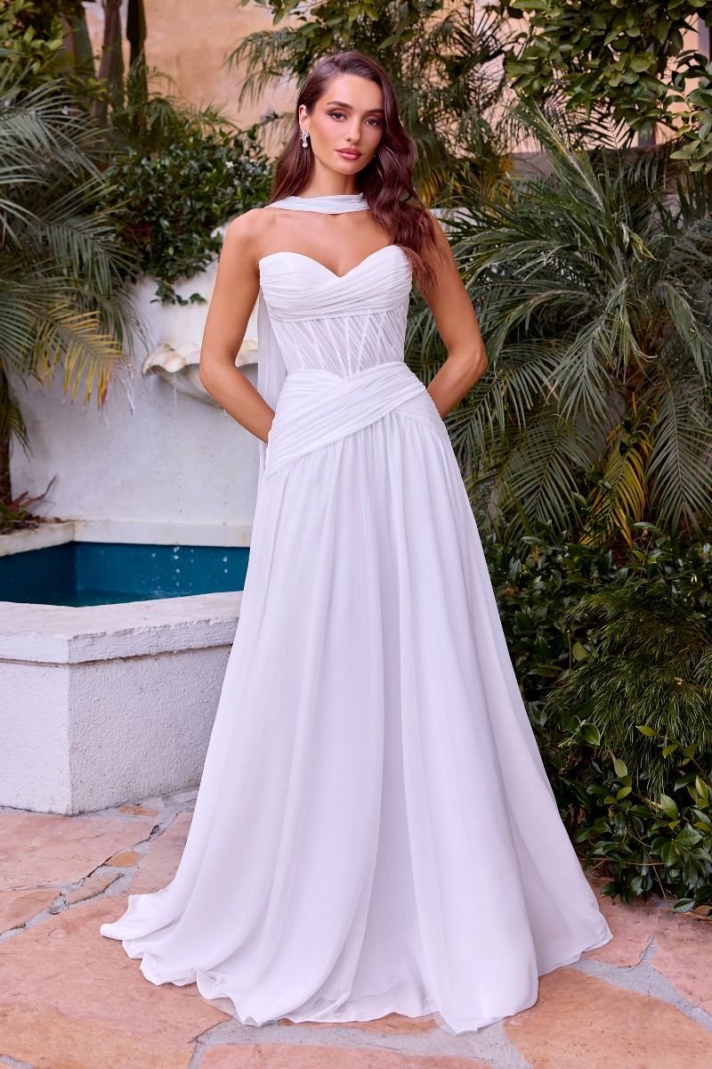 Elegant Strapless Sweetheart Corset A Line Chiffon Gown (CD395W)