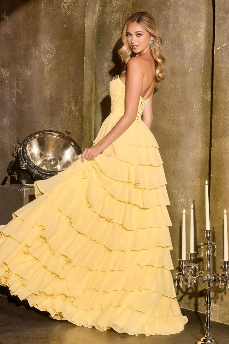 Strapless Sweetheart Crystal Corset Chiffon High Low Gown (CD402)