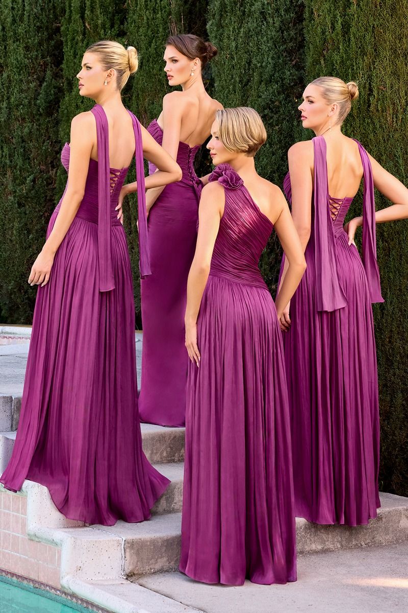 Luxe One Shoulder Pleated Chiffon A-Line Gown (CD415)