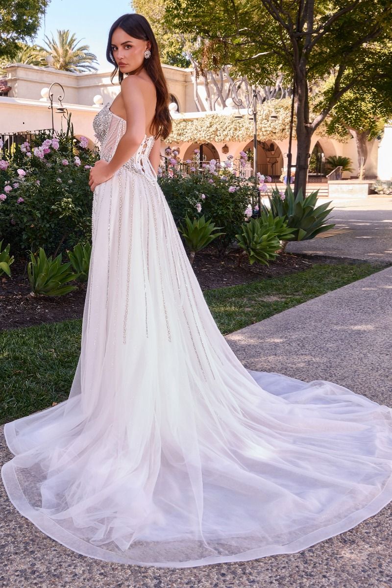 Beaded Bridal Gown With Tulle Overskirt (CD643W)