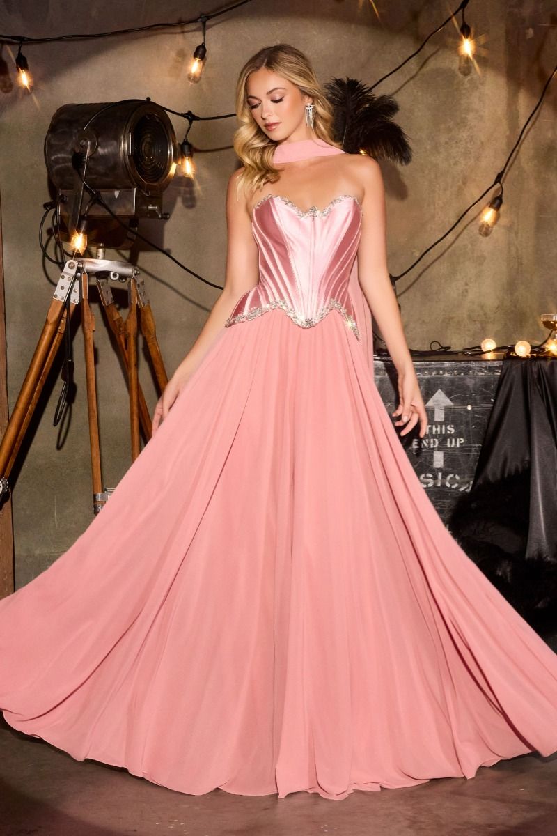 Regal Strapless Satin Corset with Chiffon Ball Gown (CD668)