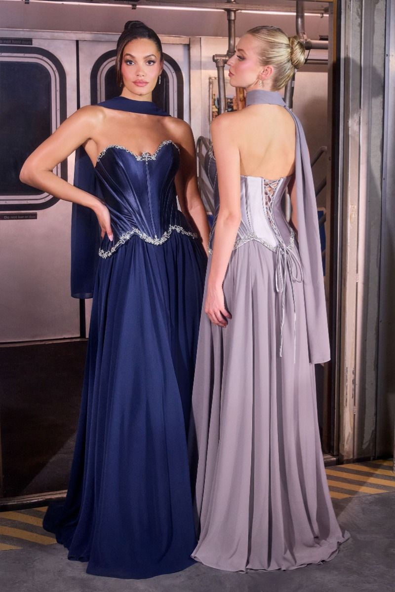 Regal Strapless Satin Corset with Chiffon Ball Gown (CD668)