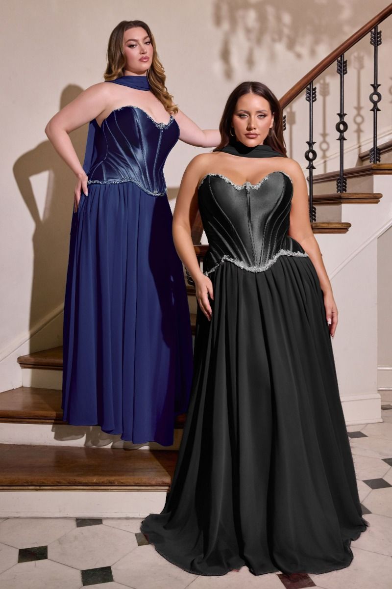 Luxe Strapless Satin Corset with Crystal Bodice and Chiffon Skirt (CD668C)