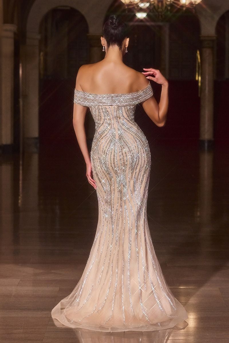 Radiant Plunging Beaded Corset with Fitted Tulle Gown (CD674)