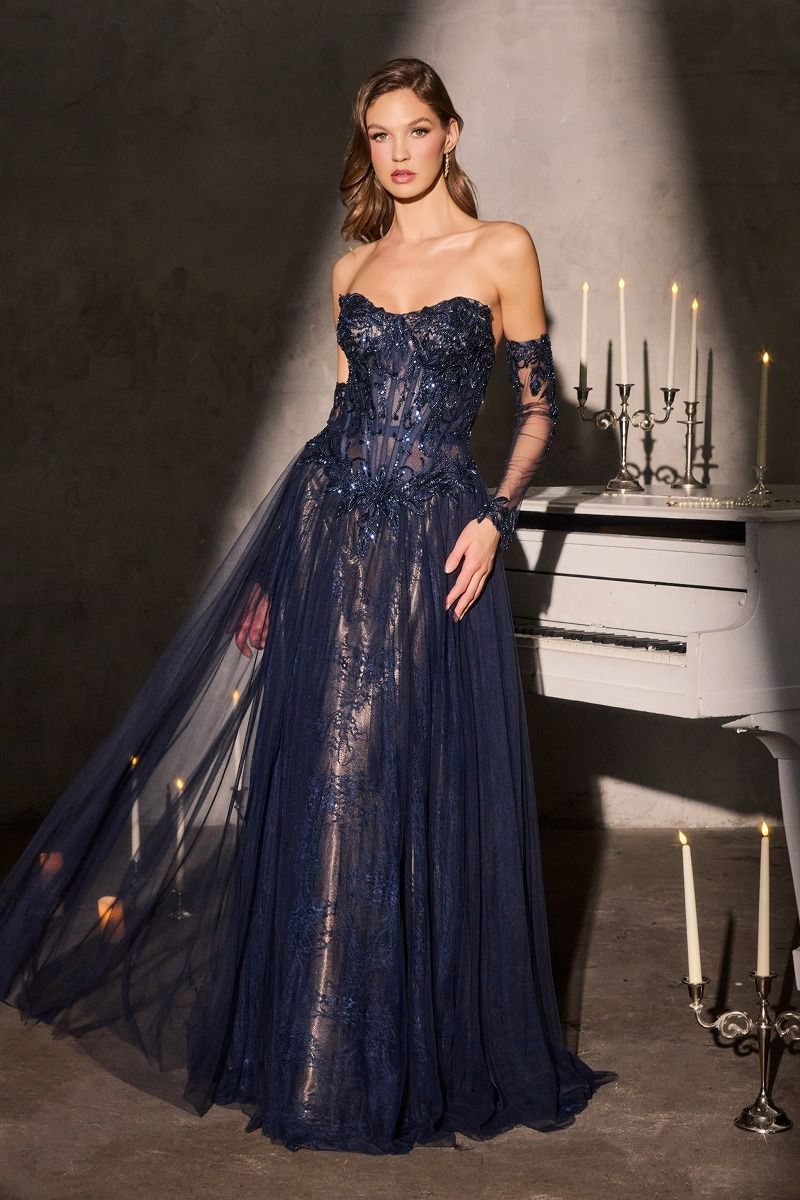 Elegant A-Line Sheer Overlay With Lace Appliqué Gown (CD717)