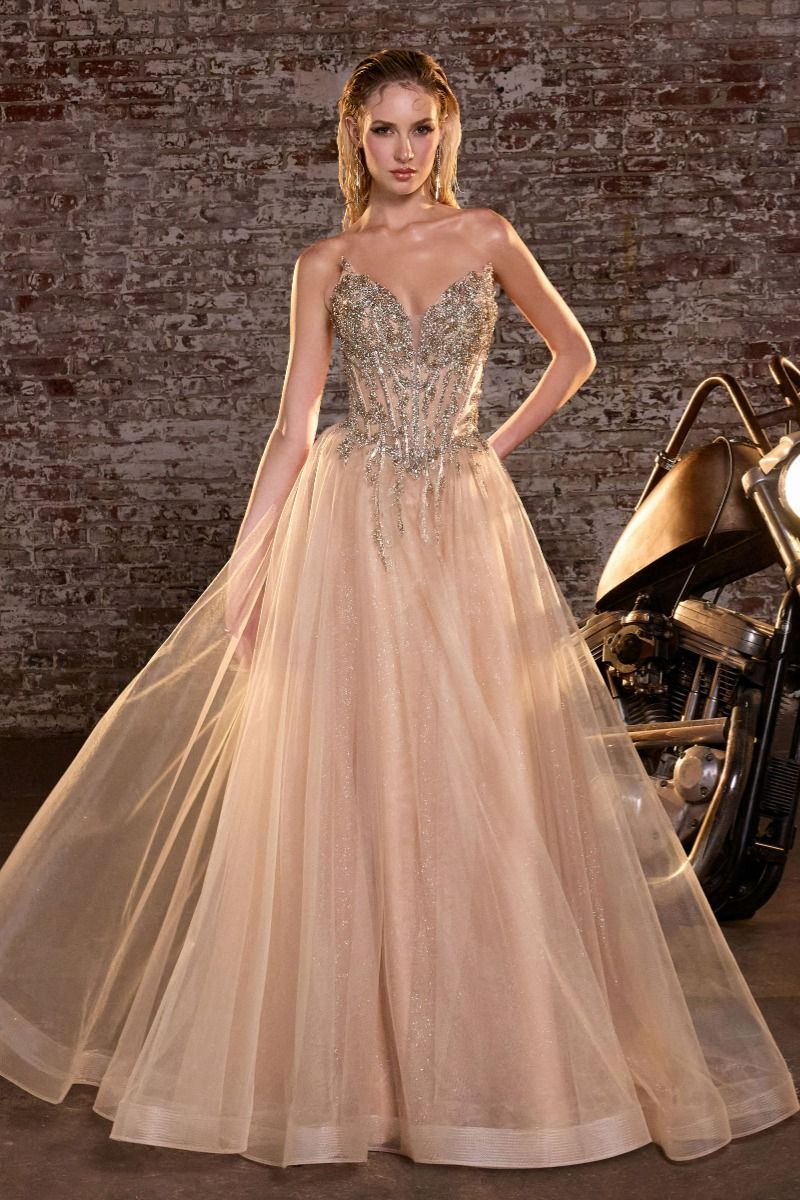 A-Line Evening Gown With Dazzling Crystal Beadwork (CD721)