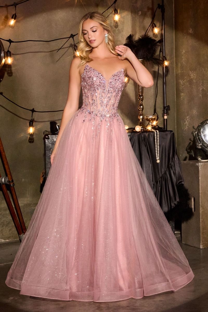A-Line Evening Gown With Dazzling Crystal Beadwork (CD721)