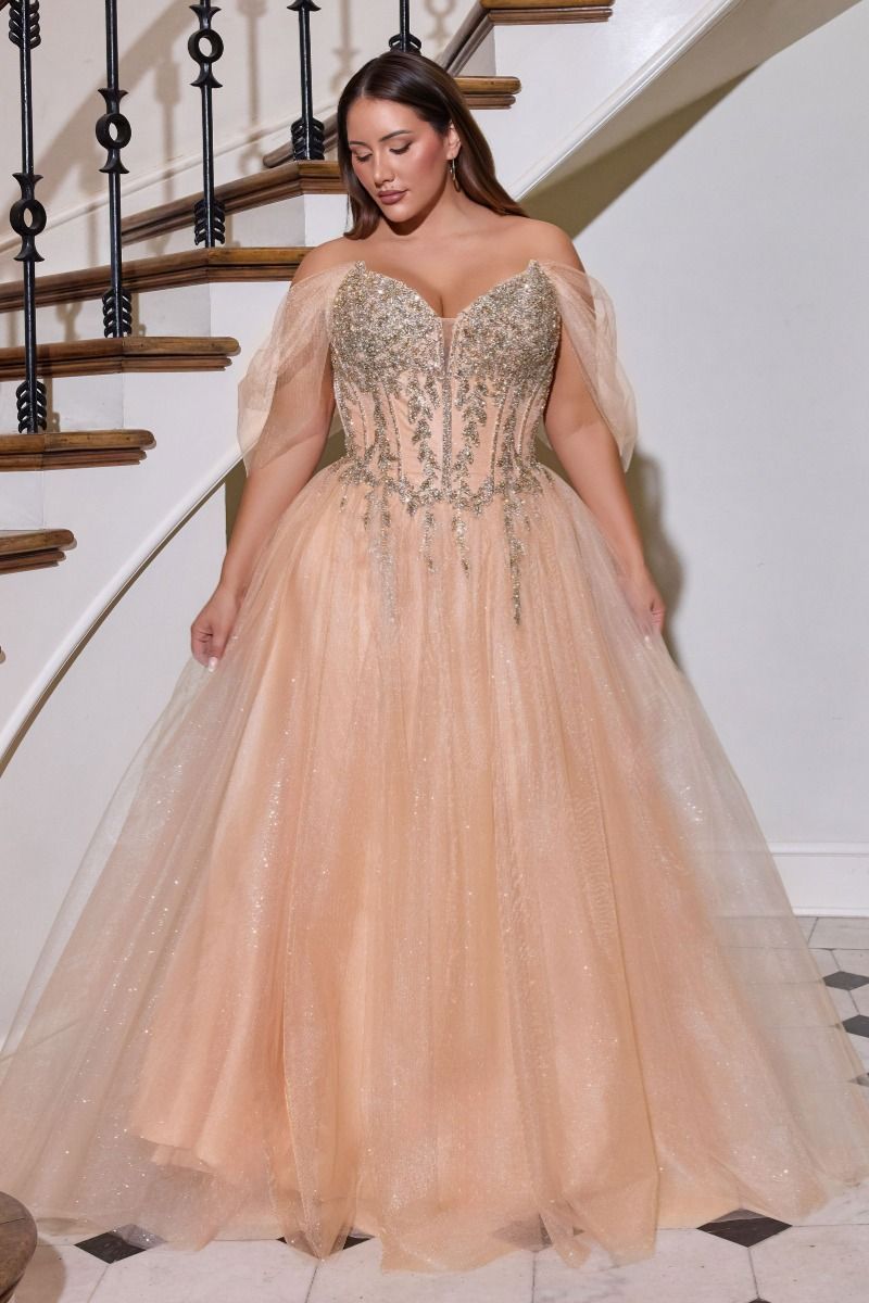 Radiant Off the Shoulder Beaded Corset A Line Tulle Gown (CD721C)