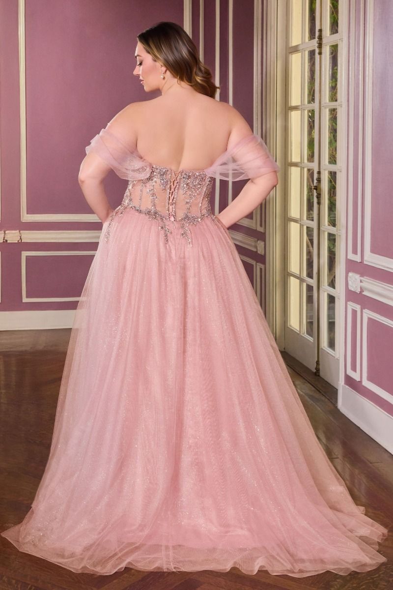 Radiant Off the Shoulder Beaded Corset A Line Tulle Gown (CD721C)