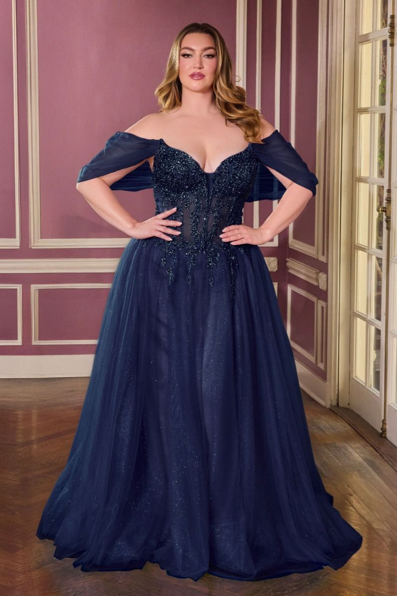 Radiant Off the Shoulder Beaded Corset A Line Tulle Gown (CD721C)