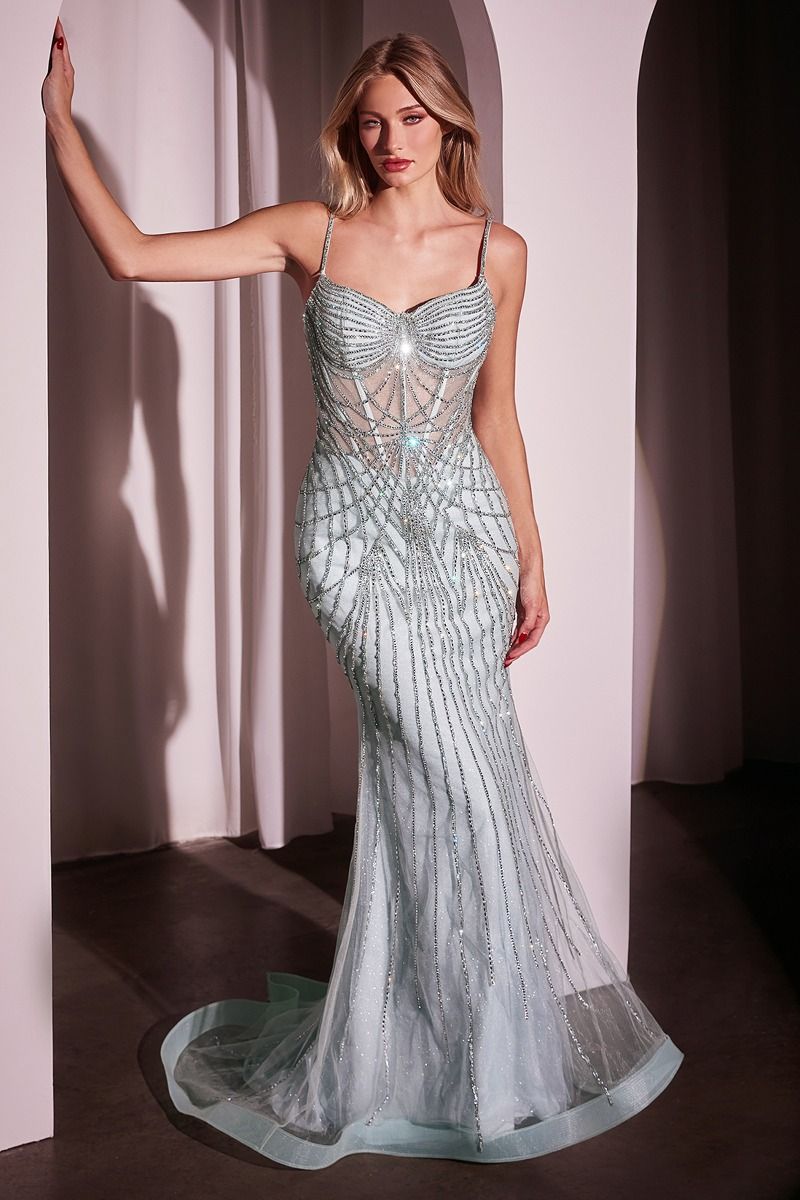 Alluring Sweetheart Beaded Corset with Fit and Flare Tulle Gown (CD766)