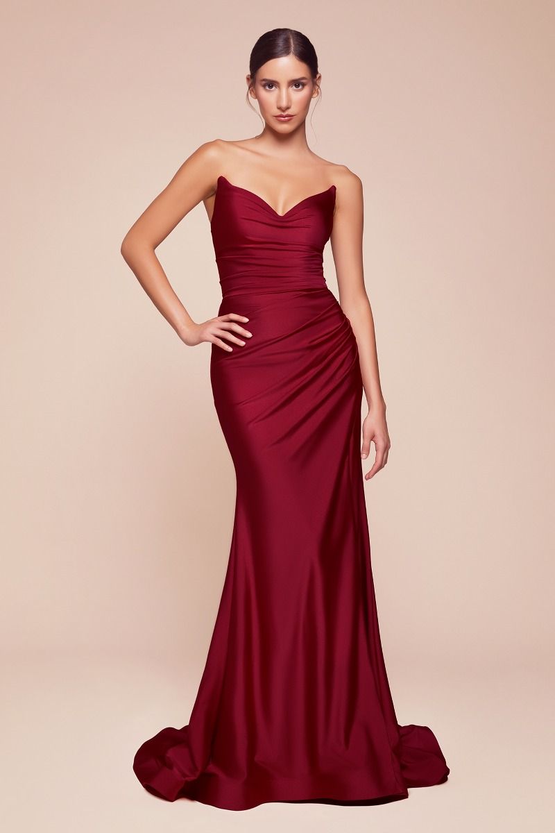 Strapless Stretch Satin Fitted Dress (CD791)