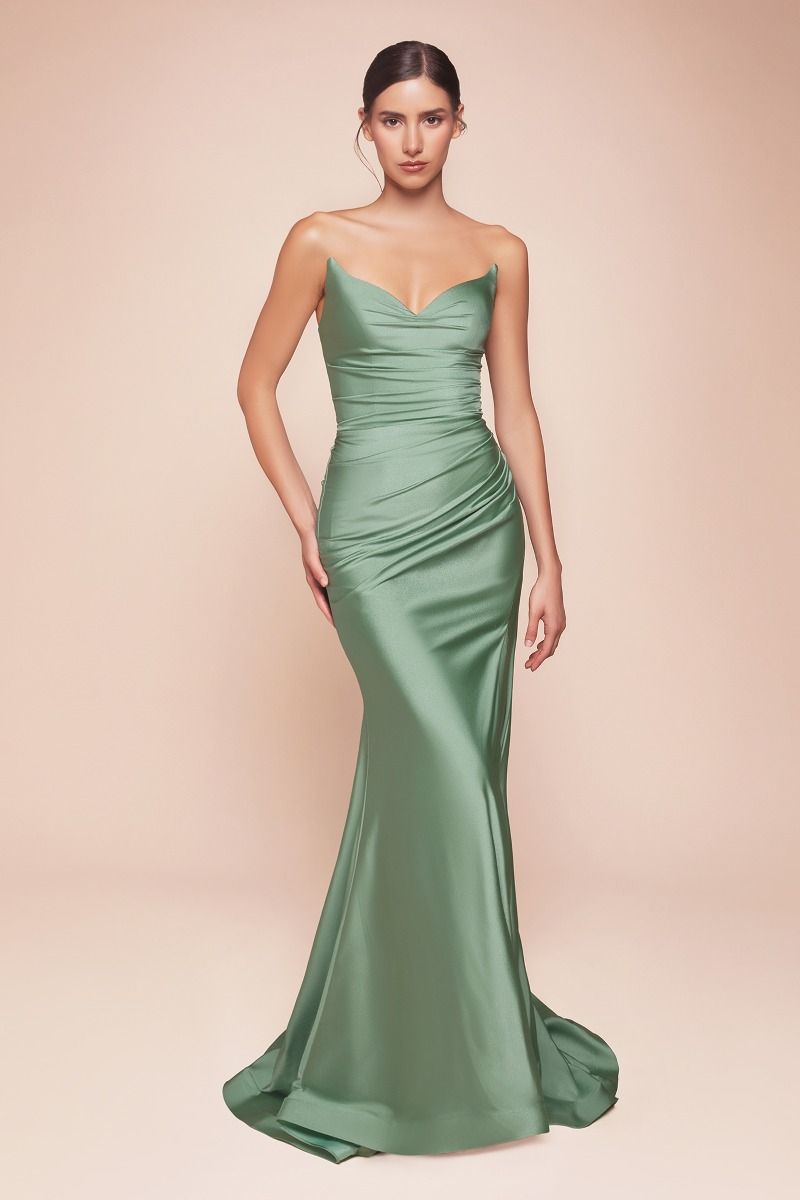 Strapless Stretch Satin Fitted Dress (CD791)