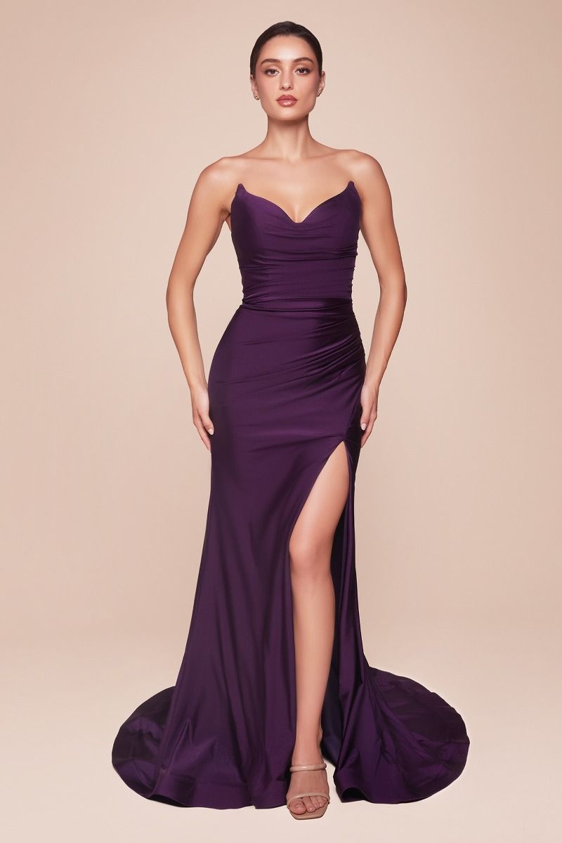 Strapless Stretch Satin Fitted Dress (CD791)