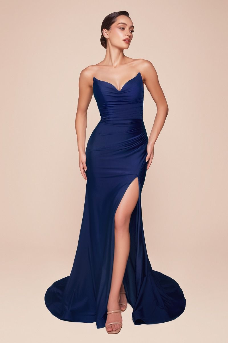 Strapless Stretch Satin Fitted Dress (CD791)