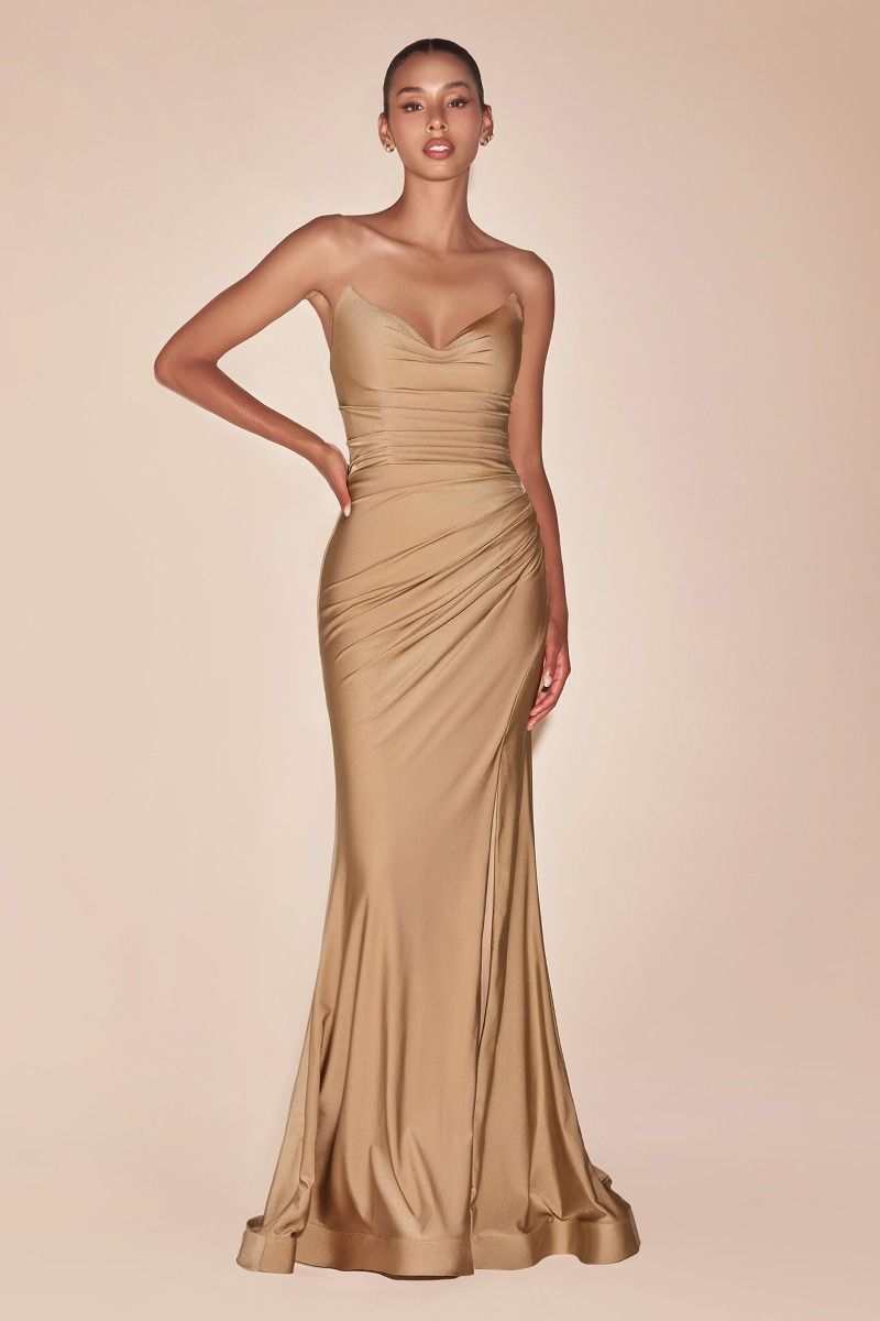Strapless Stretch Satin Fitted Dress (CD791)